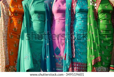   Indian traditional dress Salwar kameez suits in the market                             