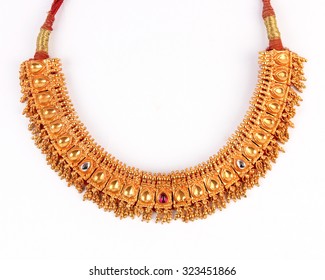 Indian Traditional Jewellery Necklace Isolated on White