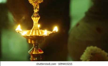 Indian Traditional Oil Lamp With Flame