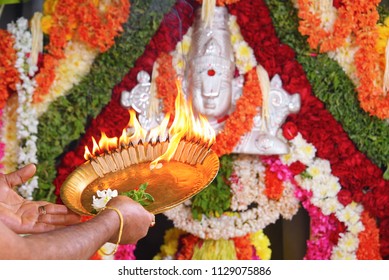     Indian Traditional Pooja With Garlands Decoration 