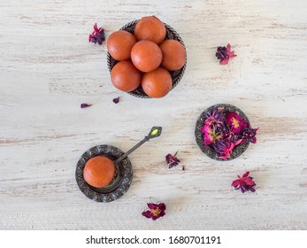 Indian Traditional Sweet Gulab Jamun, Top View. 