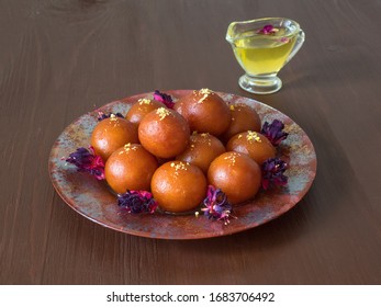 Indian Traditional Sweet Gulab Jamun, Top View. 