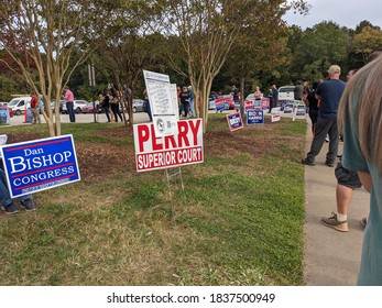 Indian Trail NC - USA - 10/20/2020 Long Voter Lines At Hemby Bridge Polls. Union County NC