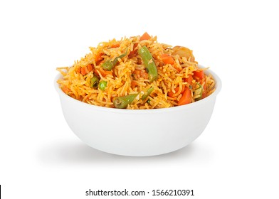 Indian Vegetable Biryani Served In White Bowl