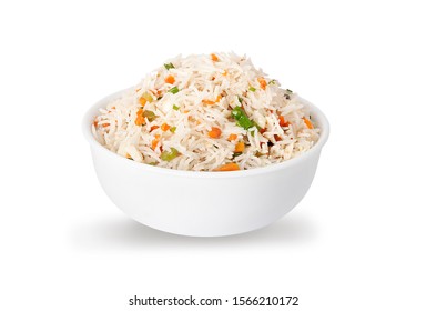 Indian Vegetable Fried Rice Served In White Bowl