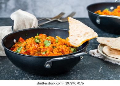 Indian Vegetarian Red Lentil Dhal Curry With Roti