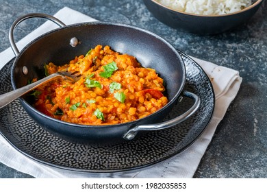 Indian Vegetarian Red Lentil Dhal Curry With Rice