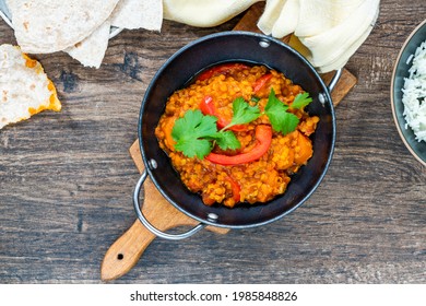 Indian Vegetarian Red Lentil Dhal Curry - Overhead View