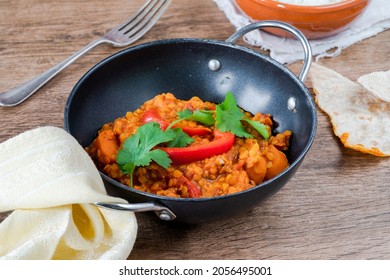 Indian Vegetarian Red Lentil Dhal Curry With Roti