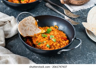 Indian Vegetarian Red Lentil Dhal Curry With Roti