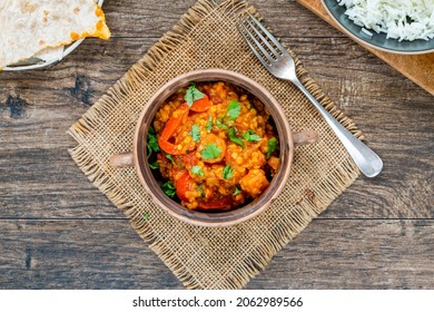 Indian Vegetarian Red Lentil Dhal Curry - Overhead View