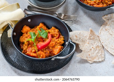 Indian Vegetarian Red Lentil Dhal Curry With Roti