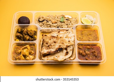 Indian Vegetarian Thali Or Food Platter For Parcel Or For Home Delivery