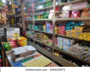 Indian Village Grocery Shop With Different Types Of Grocery Items, Selective Focus, Background Blur