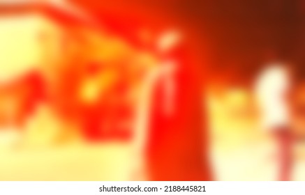 Indian Village At Night With Light Of A Tractor. Blurred Or Defocused Abstract Image. Beautiful Day With Vibrant And Vivid Bright Color. Copy Space.