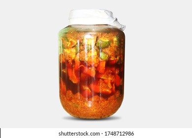 Indian Village Pickle In Glass Jar On White Background