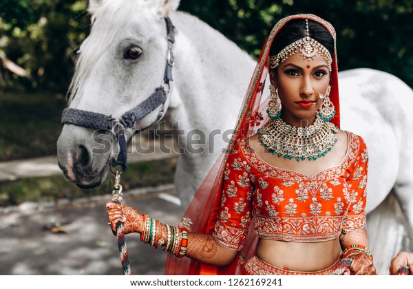 Indian Wedding Attractive Hindu Bride Traditional Stock Photo