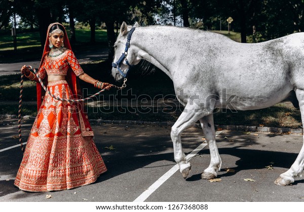 Indian Wedding Attractive Hindu Bride Traditional Stock Photo