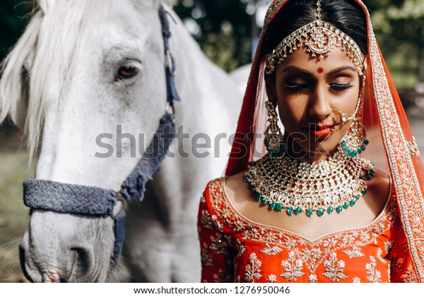 Indian Wedding Attractive Hindu Bride Traditional Stock Photo