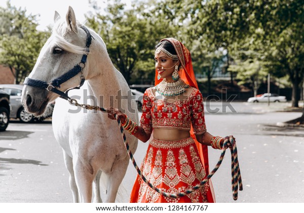 Indian Wedding Attractive Hindu Bride Traditional Stock Photo