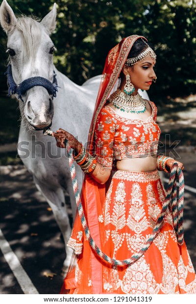 Indian Wedding Attractive Hindu Bride Traditional Stock Photo