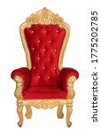 Indian wedding chair, golden red isolated luxury royal armchair
