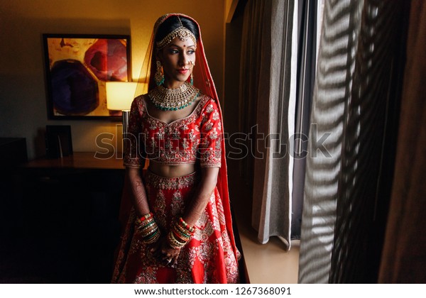 Indian Wedding Morning Preparetions Portrait Attractive Stock