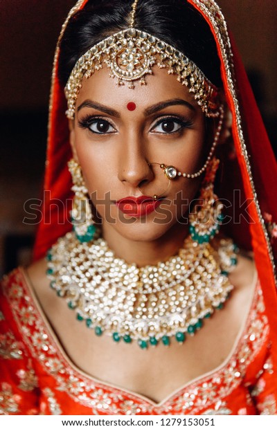 Indian Wedding Morning Preparetions Portrait Attractive Stock