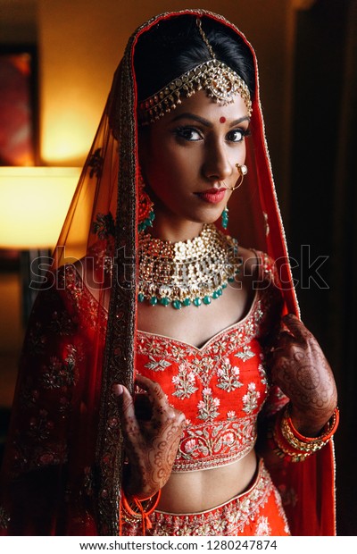 Indian Wedding Morning Preparetions Portrait Attractive Stock