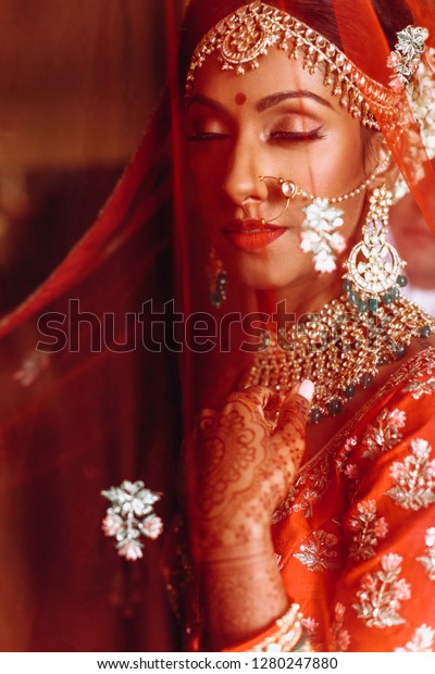 Indian Wedding Morning Preparetions Portrait Attractive Stock