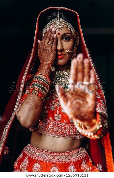 Indian Wedding Morning Preparetions Portrait Attractive Stock