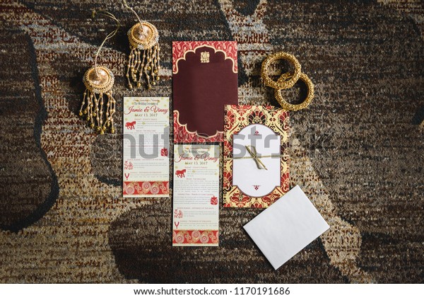 Indian Wedding Programs Invitations Closeup Karachi Stock Photo