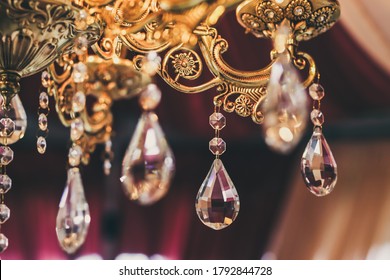 Indian wedding reception beautiful crystal chandelier close up