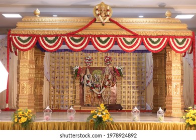 Indian wedding stage decoration with ramar sita wedding background