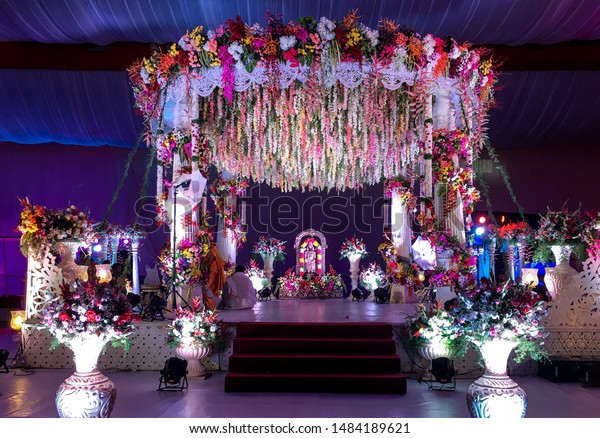 Indian Wedding Stage Flower Decoration Lighting Stock Photo Edit