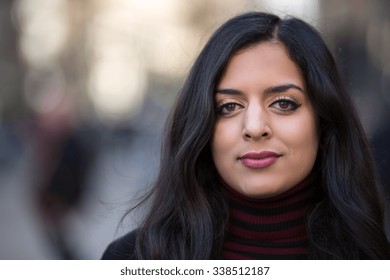 Indian Woman In City Neutral Face Portrait