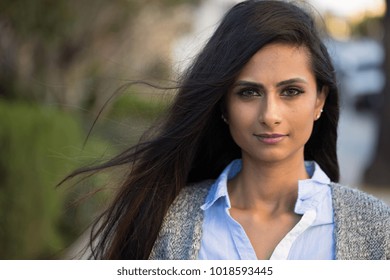 Indian Woman In City Serious Face Portrait