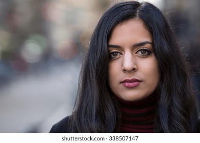 Indian Woman In City Serious Face Portrait