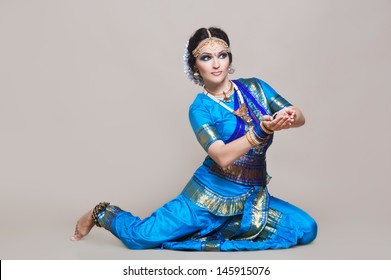 Indian woman dancing in classic suit Kuchipudi 