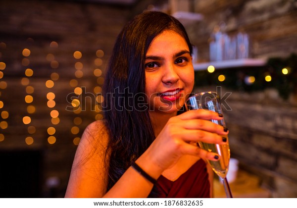 Indian Woman Drinking Alcohol Studio Shot Stock Photo 1876832635 ...