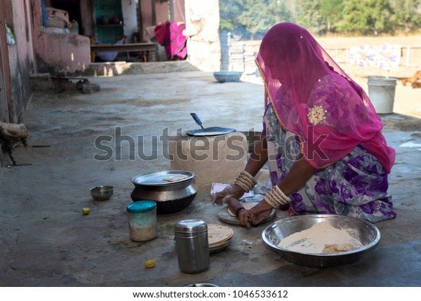 Indian Woman Making Food Family Rajasthan Stock Photo (Edit Now) 1046533612