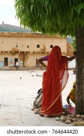 Indian Woman In Red Sari At Jaipur India