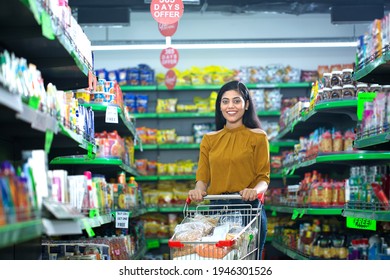 Indian Woman Shopping At Grocery Store