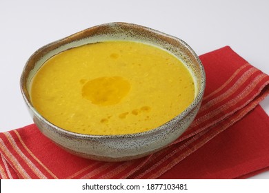 Indian Yellow Cooked Toor Daal Served In A Bowl. Traditional Indian Everyday Comforting Home Food