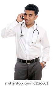 Indian Young Doctor With Talking In Mobile Mobile Phone.