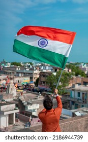  Indian Young Man Holding Tricolour Flag