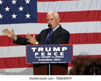 Indiana Governor And 2016 Republican Vice-Presidential Nominee Mike Pence Speaks At A Rally At The Columbus Convention Center In Columbus, Ohio On Monday, October 17, 2016