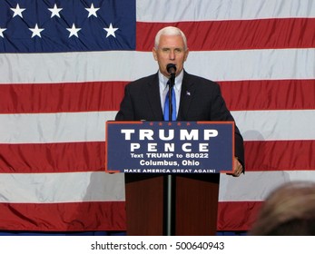 Indiana Governor And 2016 Republican Vice-Presidential Nominee Mike Pence Speaks At A Rally At The Columbus Convention Center In Columbus, Ohio On Monday, October 17, 2016