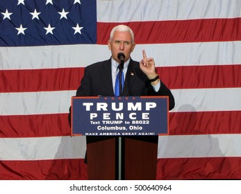 Indiana Governor And 2016 Republican Vice-Presidential Nominee Mike Pence Speaks At A Rally At The Columbus Convention Center In Columbus, Ohio On Monday, October 17, 2016