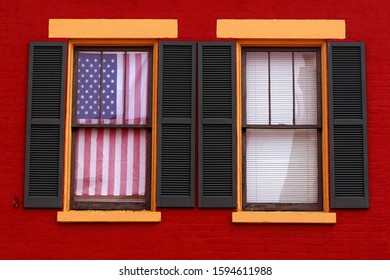 Indiana Home With Patriotic Window Display